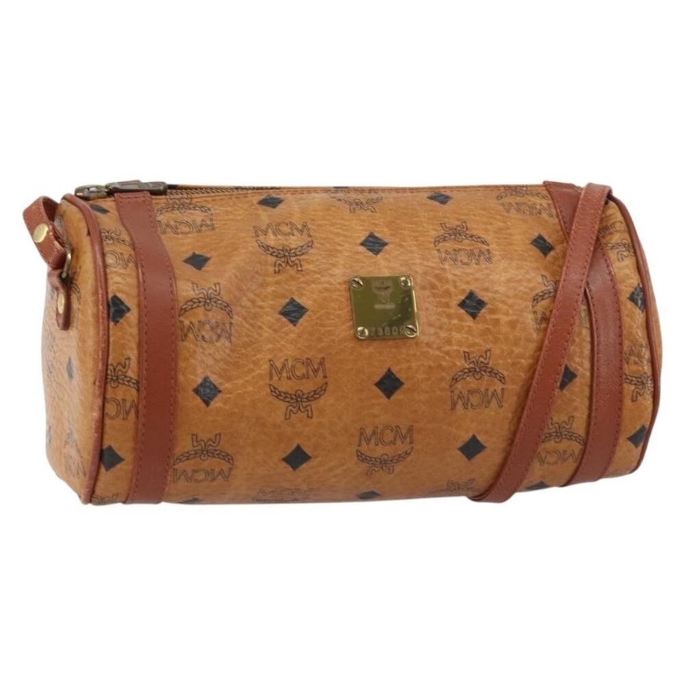 Authentic MCM Logogram Vicetos Shoulder Bag PVC Leather Brown Gold